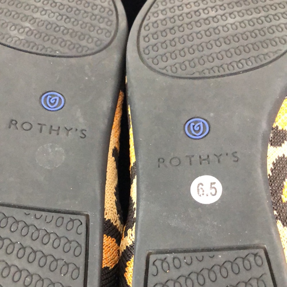 Rothy's Leopard Print Pointed Flats with Blue Trim - Picture 8 of 9